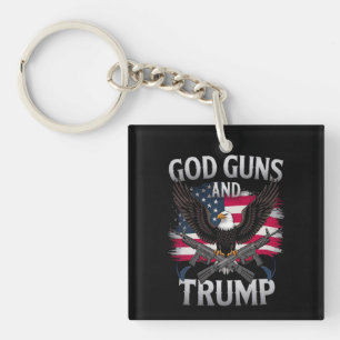 God Guns And Trump Eagle American Flag Vintage Keychain