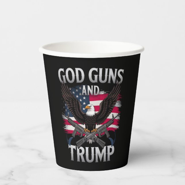 God Guns And Trump Eagle American Flag Vintage Paper Cups (Front)