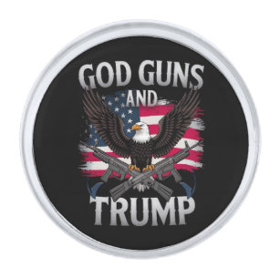 God Guns And Trump Eagle American Flag Vintage Silver Finish Lapel Pin
