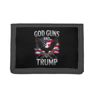 God Guns And Trump Eagle American Flag Vintage Tri-fold Wallet