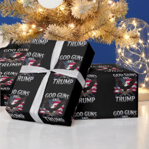 God Guns And Trump Eagle American Flag Vintage Wrapping Paper