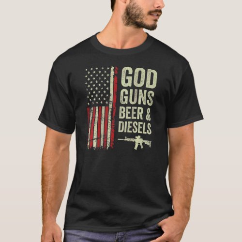 God Guns Beer & Diesels Mens Usa Truck Mechanic O T-Shirt