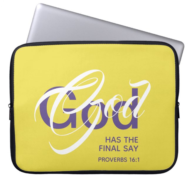 GOD HAS FINAL SAY Monogram Scripture Yellow Laptop Sleeve (Front)