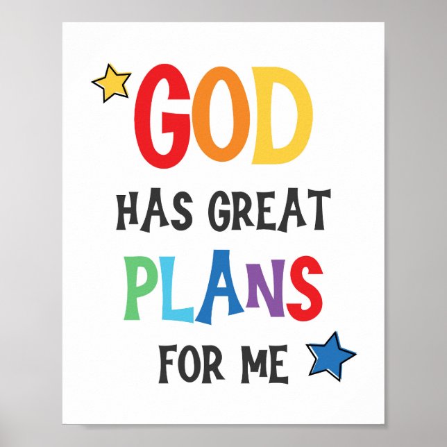 God Has Great Plans For Me Kids Christian Art Poster (Front)