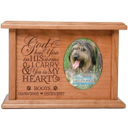 God Has You In His Arms Cherry Wood Pet Urn