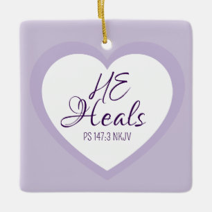 God Heals the Brokenhearted Light Purple Comfort Ceramic Ornament