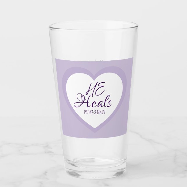 God Heals the Brokenhearted Light Purple Comfort Glass (Front)