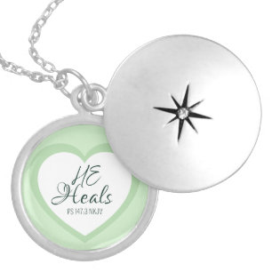 God Heals the Brokenhearted Soft Green Encouraging Locket Necklace
