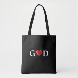 God Heart Calligraphy on Black Tote Bag