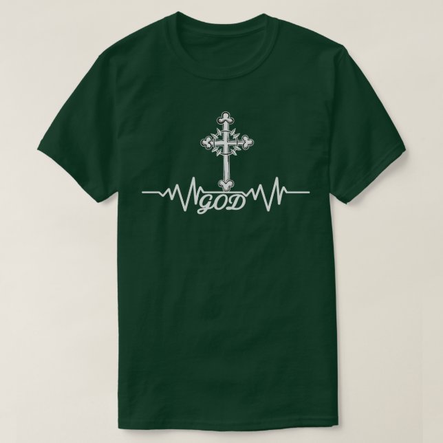 God Heartbeat Cross Christian Faith Pulse  T-Shirt (Design Front)