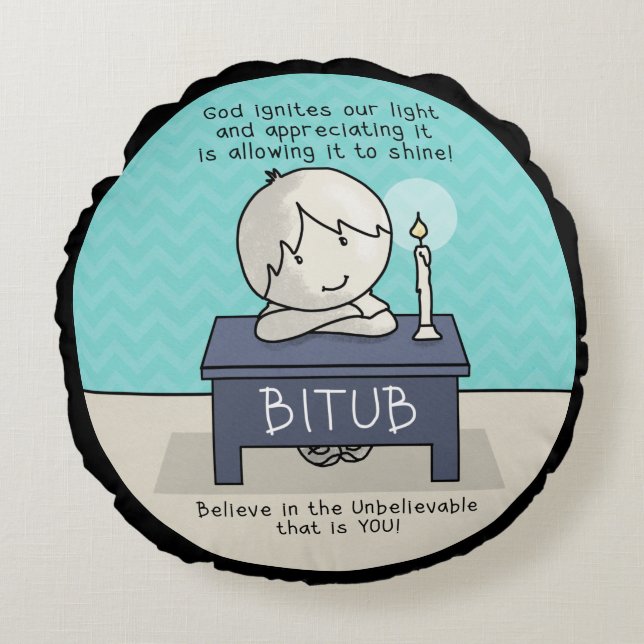 God Ignites Our Light Round Pillow (Front)