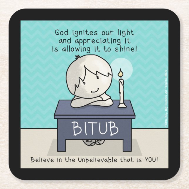 God Ignites Our Light Square Paper Coaster (Front)