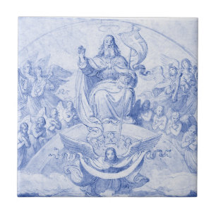 God in Heaven Vintage Religious Christian Blue Ceramic Tile