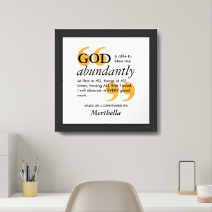 GOD IS ABLE BLESS ABUNDANTLY Christian Affirmation Framed Art