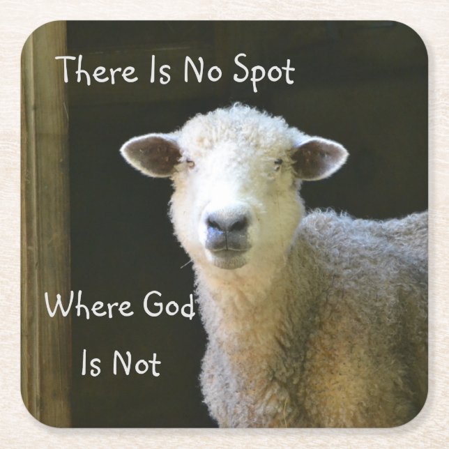 God Is Everywhere Sheep Square Paper Coaster (Front)