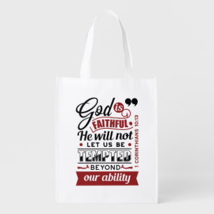 God Is Faithful – 1 Corinthians 10:13 Bible Verse Grocery Bag