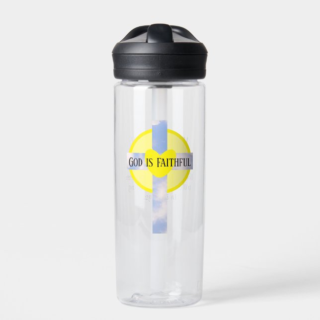 God is Faithful Cross Healing Bible Verse Yellow Water Bottle (Front)