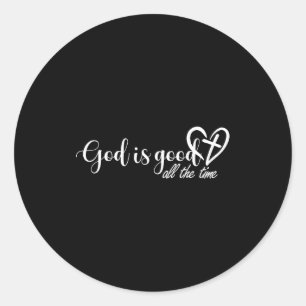 God Is Good All The Time Cross And Heart Christian Classic Round Sticker