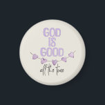 God Is Good All the Time Magnet<br><div class="desc">This typography design beautifully features the uplifting phrase "GOD IS Good" rendered in a light lavender pattern, giving it a soft and serene appearance. The words are complemented by the cursive script of "all the time, " which flows gracefully beneath the main message. Adding to the charm, a gentle watercolor...</div>