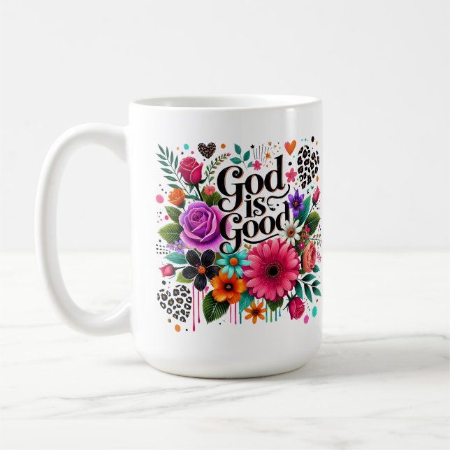 God is Good Floral Christian Faith Coffee Mug (Left)
