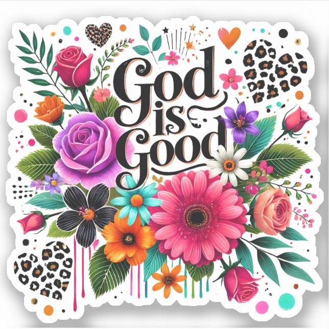 God is Good Floral Christian Sticker (Front)