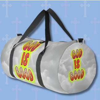 God Is Good Red Green, on Gray Clouds Duffle Bag