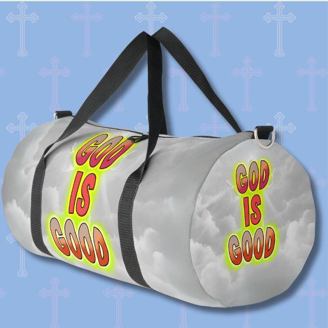 God Is Good Red Green, on Gray Clouds Duffle Bag (Creator Uploaded)
