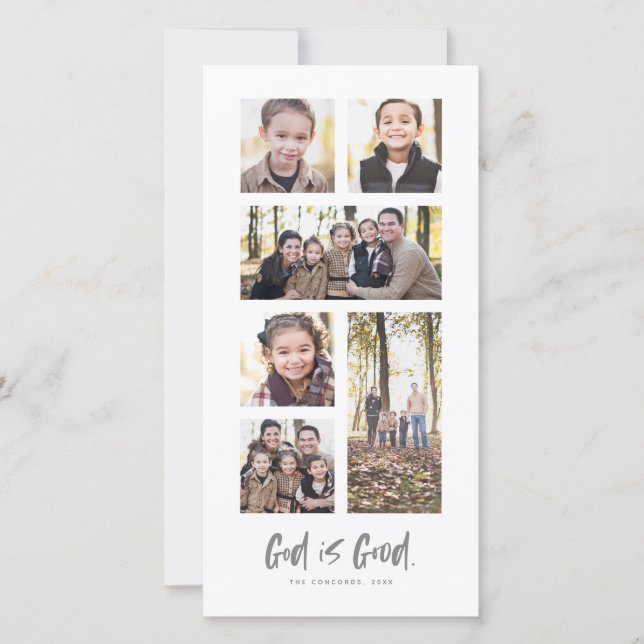 God is Good religious Christmas photo collage card (Front)