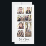 God is Good religious Christmas photo collage card<br><div class="desc">This 6-photo collage card features the religious Christian message "God is Good" in a hand-written look. Perfect for showcasing all your blessings this holiday season, this vertical card has 4 square photo spots, one horizontal and one vertical. The back is a classic navy blue with white snowy dots, but the...</div>
