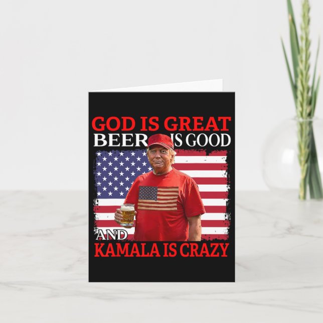 God Is Great Beer Is Good And Kamala Are Crazy Fun Card (Front)