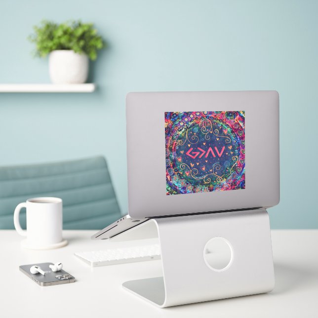 God is Greater Fun Boho Pretty Inspirivity Sticker (Laptop On Desk)