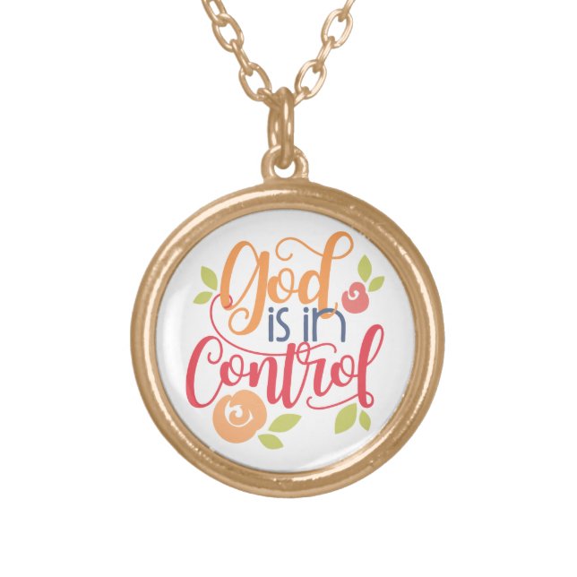 God is in Control Christian Christianity Faith Gold Plated Necklace (Front)