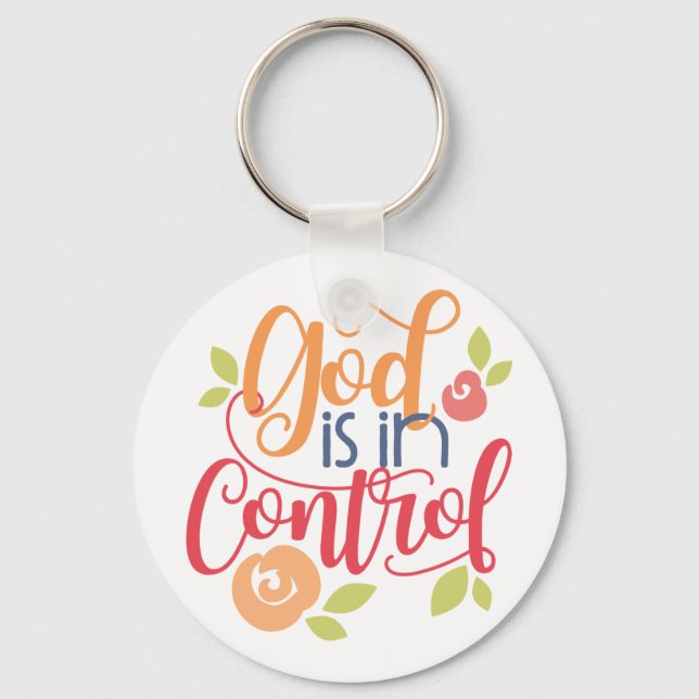God is in Control Christian Christianity Faith Keychain (Front)