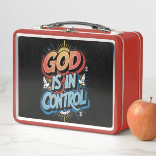 God is in Control Christian Metal Lunchbox