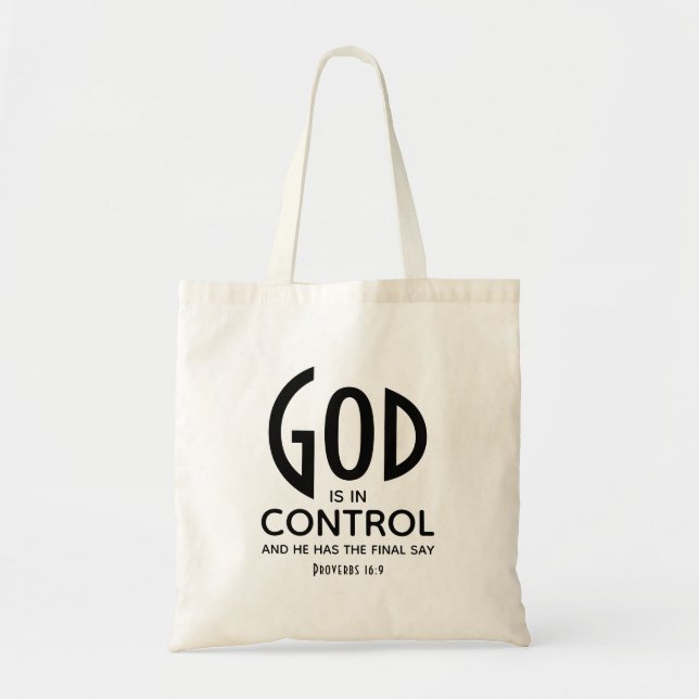 GOD IS IN CONTROL Inspirational Christian Tote Bag (Front)