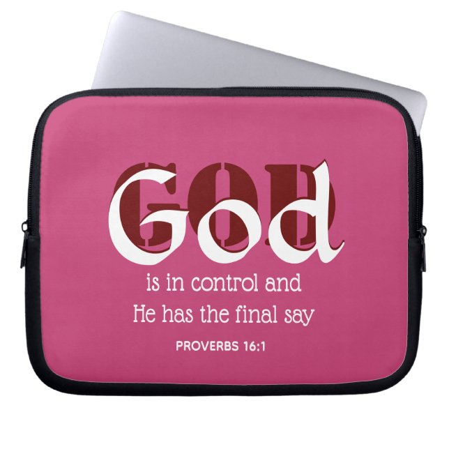 GOD IS IN CONTROL Inspirational Personalized PINK Laptop Sleeve (Front)