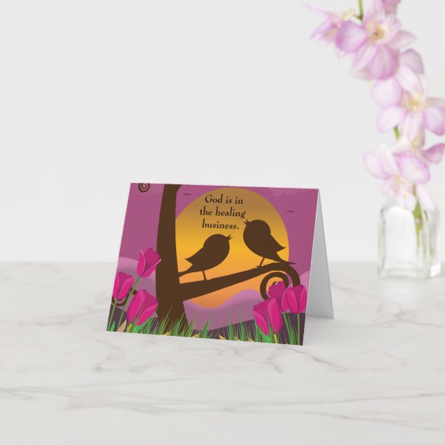 God Is In The Healing Biz Folded Get Well Card (Orchid)