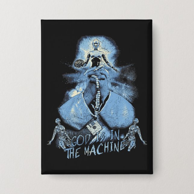 God is in the Machine - Techno-Dystopian Design Button (Front)