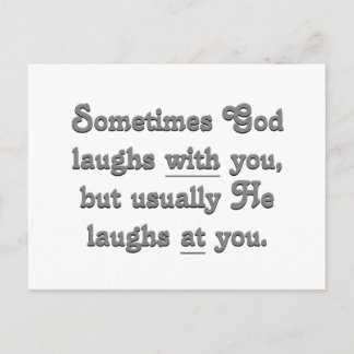 God is laughing postcard