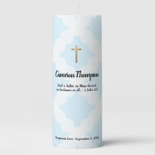 God is light bible verse Blue Baptism Pillar Candle