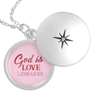 God is Love Bible Verse Christian Faith Pink Locket Necklace