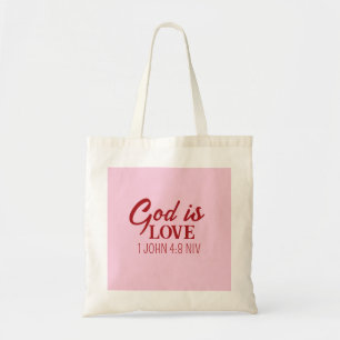 God is Love Bible Verse Christian Faith Pink Tote Bag
