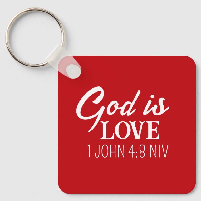 God is Love Bible Verse Christian Faith Red Keychain (Front)