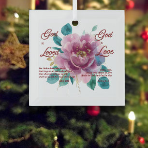 God is Love Bible Verse Floral Christian Glass Ornament