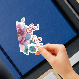 God is Love Bible Verse White Floral Christian Sticker