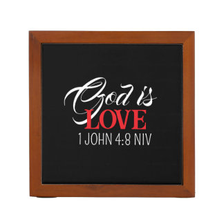 God is Love Black and Red Bible Verses Faith Name Desk Organizer
