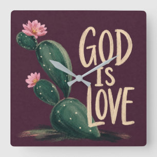 GOD IS LOVE Christian Encouragement Gift Square Wall Clock