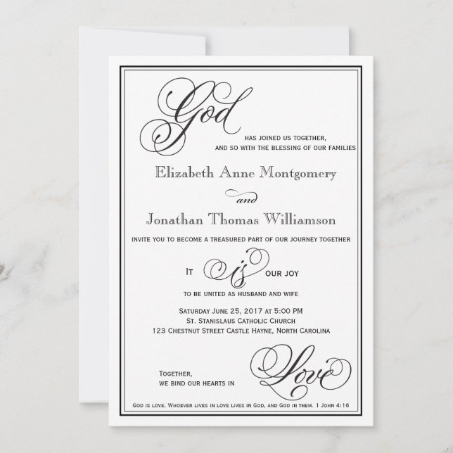 God is Love Christian Script Wedding Invitation (Front)