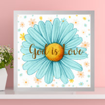 God is Love Colorful Blue Sunflower Bible Quote