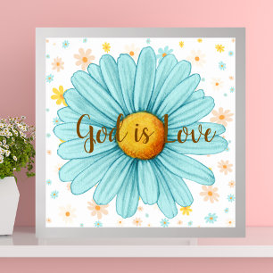 God is Love Colorful Blue Sunflower Bible Quote Poster
